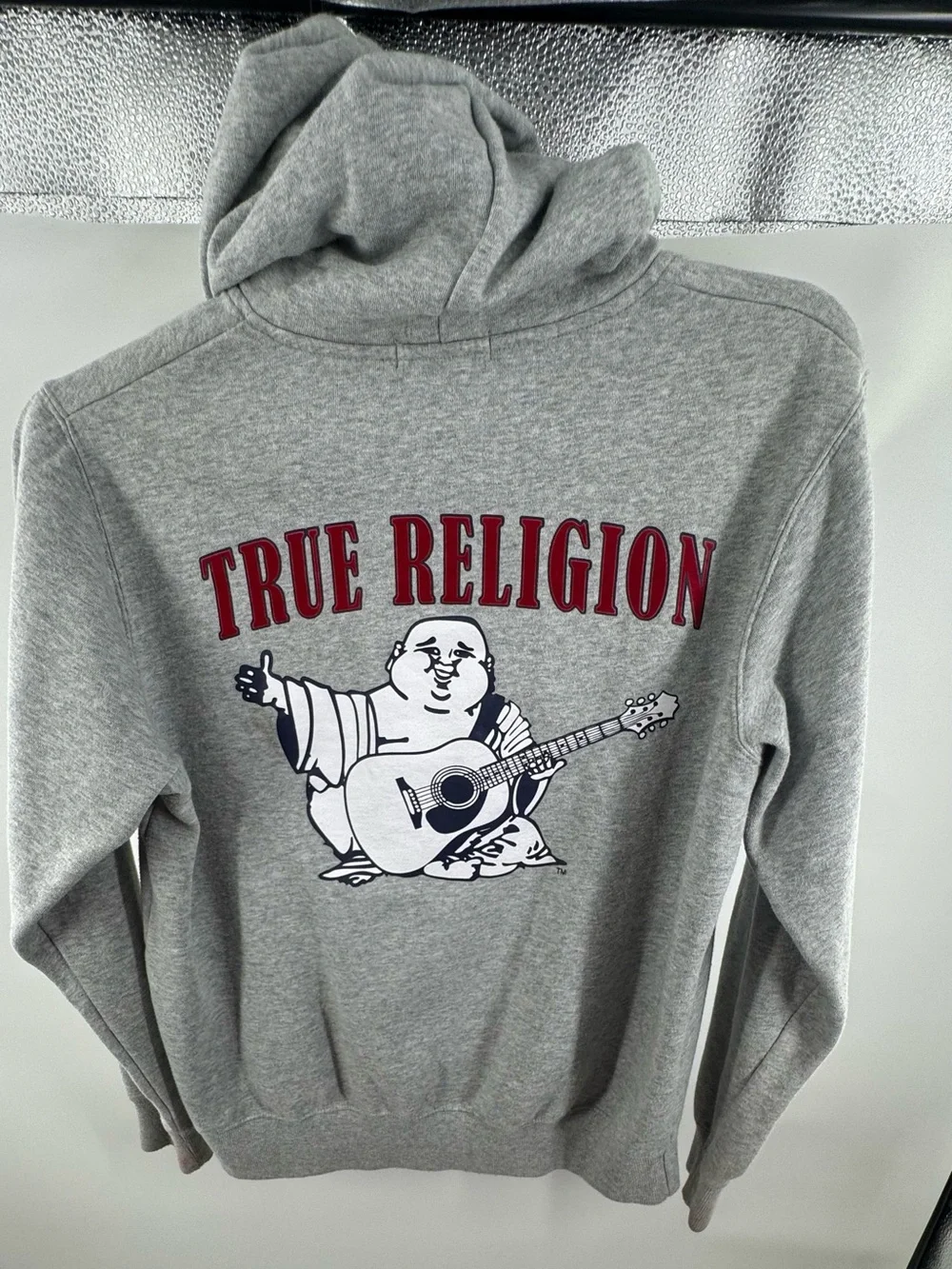 True Religion Light Gray Pullover Hoodie with Black Label
